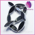 Bead silver-plated glass black 30x12mm flat oval